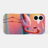 Coque iPhone 16 Flamant rose Sunset Tropical Beach (Verso Horizontal)