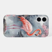 Coque iPhone 16 Flamant rose sur couverture d'éclaboussure d'encre (Verso Horizontal)