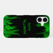 Coque iPhone 16 Flammes vertes dans le ciel étoilé (Verso Horizontal)