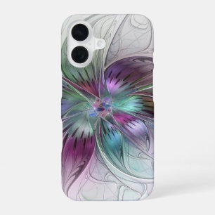 Coque iPhone 16 Fleur Abstraite Colorée Art Fractal Floral Moderne