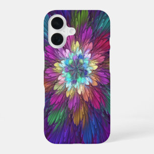 Coque iPhone 16 Fleur abstraite psychédélique colorée Art fractal