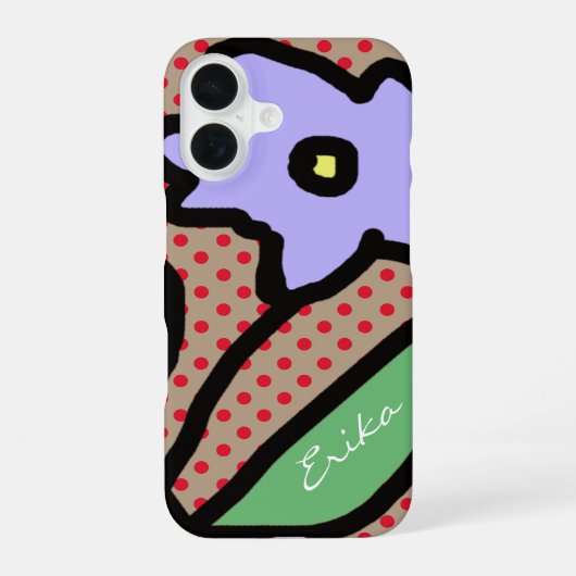 Coque iPhone 16 fleur bleue, points & nom (Verso)