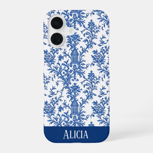Coque iPhone 16 Fleur Bleue Toile (Verso)