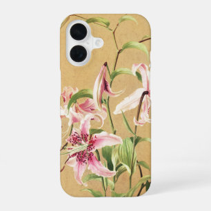 Coque iPhone 16 Fleur Botanique Art Déco Lys Oriental Rose Vintage