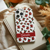 Coque iPhone 16 Fleur botanique rouge de Noël