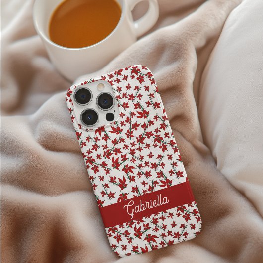 Coque iPhone 16 Fleur botanique rouge de Noël