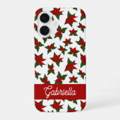 Coque iPhone 16 Fleur botanique rouge de Noël (Verso)
