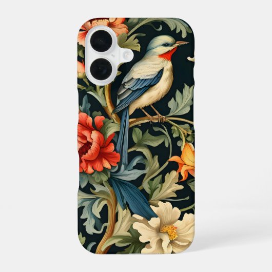 Coque iPhone 16 Fleur complexe avec oiseau (Verso)
