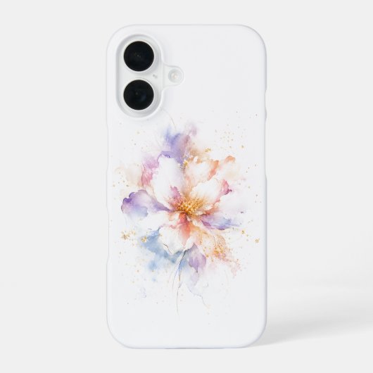 Coque iPhone 16 Fleur d'aquarelle pastel avec accents dorés Art (Verso)