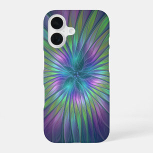 Coque iPhone 16 Fleur de fantaisie abstraite fractale colorée et b