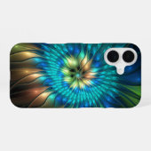 Coque iPhone 16 Fleur d'Imaginaire lumineux, Fractale Abstraite co (Verso Horizontal)