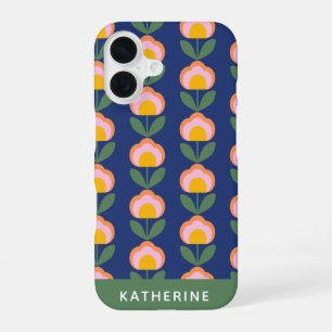 Coque iPhone 16 Fleur folklorique danoise scandinave personnalisée