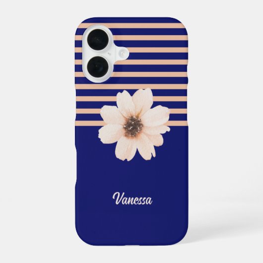 Coque iPhone 16 Fleur Moderne Bleue Pêche (Verso)