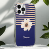 Coque iPhone 16 Fleur Moderne Bleue Pêche