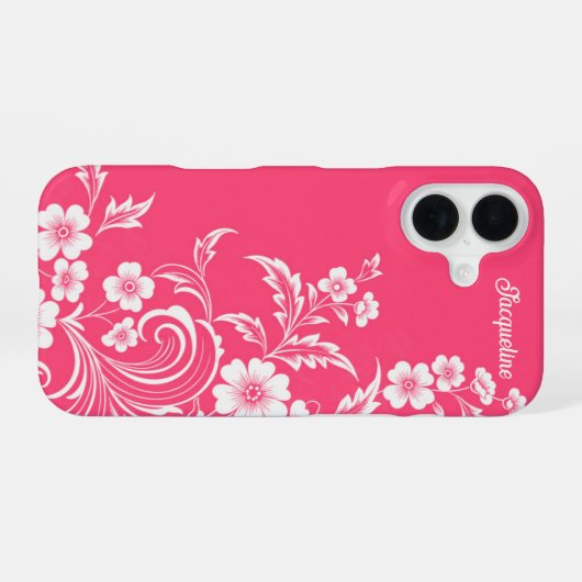 Coque iPhone 16 Fleur rose pastèque (Verso Horizontal)