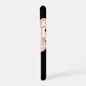 Coque iPhone 16 fleur rose striée avec nom et initiale (Côté gauche)