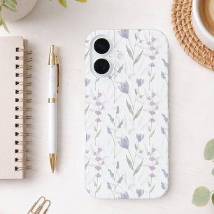 Coque iPhone 16 Fleur sauvage aquarelle bleu violet