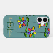 Coque iPhone 16 fleuri sur le bleu personnalisé (Verso Horizontal)