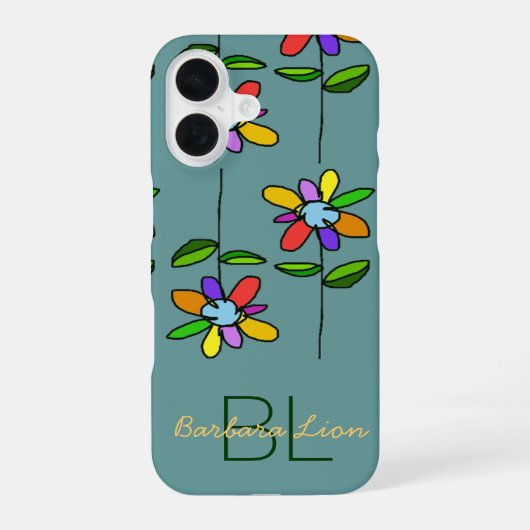 Coque iPhone 16 fleuri sur le bleu personnalisé (Verso)