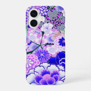 Coque iPhone 16 FLEURS BLANCHES BLEUES Pivoine, Roses Fleur japona