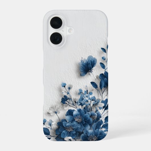 Coque iPhone 16 Fleurs Bleu Foncé (Verso)