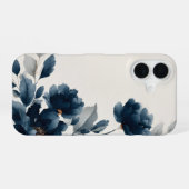 Coque iPhone 16 Fleurs Bleu Marine (Verso Horizontal)