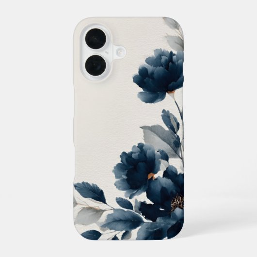 Coque iPhone 16 Fleurs Bleu Marine (Verso)