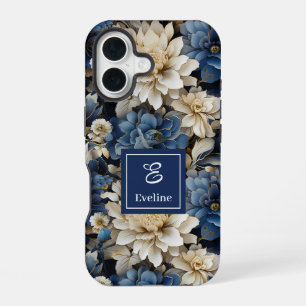 Coque iPhone 16 Fleurs Bleues et Ivoire Tendance Étui de Téléphone