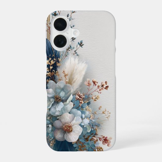 Coque iPhone 16 Fleurs Boho Bleues (Verso)