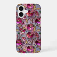 Fleurs botaniques vibrantes en verre coloré rose