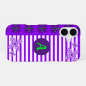 Coque iPhone 16 Fleurs dans le style rétro avec monogramme (Verso Horizontal)