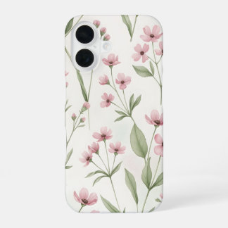 Coque iPhone 16 Fleurs de Cosmos Florales Aquarelle Rose Tendre Bo