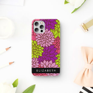 Coque iPhone 16 Fleurs de dahlia, Fleurs colorées, Votre nom