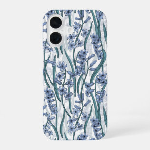 Coque iPhone 16 Fleurs de jacinthe bleue sur fond blanc