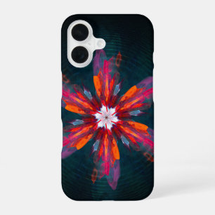 Coque iPhone 16 Fleurs de mandala floral orange rouge bleu abstrai