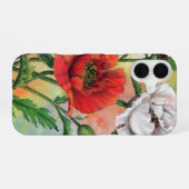 Coque iPhone 16 Fleurs de pavot rouges et blanches (Verso Horizontal)