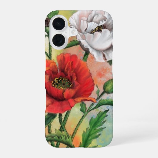 Coque iPhone 16 Fleurs de pavot rouges et blanches (Verso)