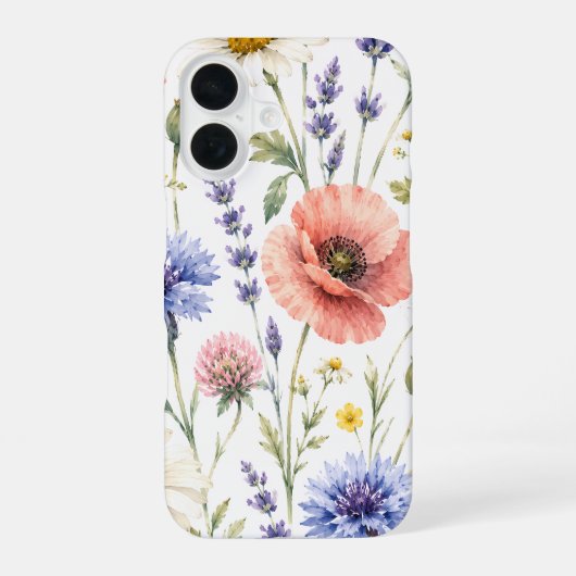 Coque iPhone 16 Fleurs de prairie sauvage aquarelle (Verso)