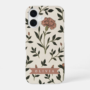 Coque iPhone 16 Fleurs de style vintage élégantes et neutres perso