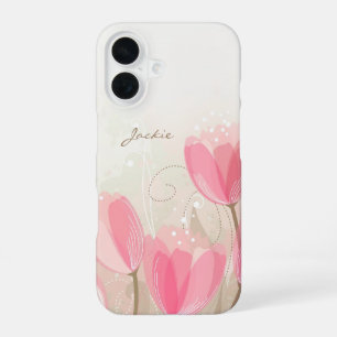 Coque iPhone 16 Fleurs de tulipes roses