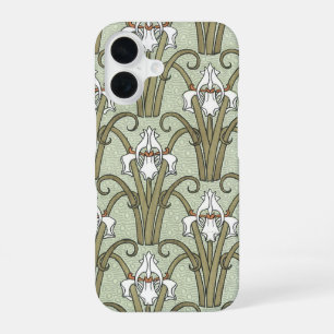 Coque iPhone 16 Fleurs d'iris Art Nouveau vintage dans un jardin