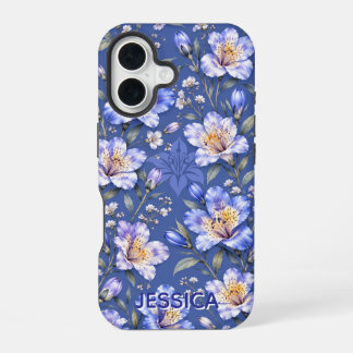 Coque iPhone 16 Fleurs d'Iris sarcelle élégantes personnalisées