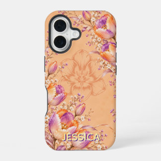 Coque iPhone 16 Fleurs d'Iris sarcelle élégantes personnalisées