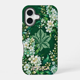 Coque iPhone 16 Fleurs d'Iris sarcelle élégantes personnalisées
