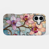 Coque iPhone 16 Fleurs d'Orchidée en Vitrail (Verso Horizontal)