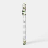 Coque iPhone 16 Fleurs Dorées | Monogramme Floral Rayures Grises (Côté gauche)