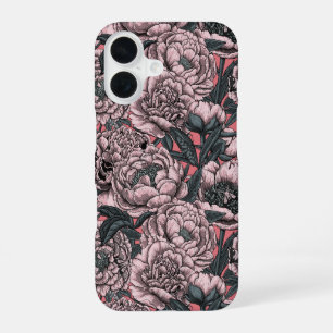 Coque iPhone 16 Fleurs et papillons de pivoine rose