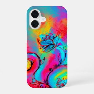 Coque iPhone 16 FLEURS FANTAISISTES rose jaune bleu