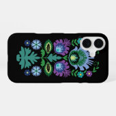 Coque iPhone 16 Fleurs folkloriques polonaises bleu clair (Verso Horizontal)