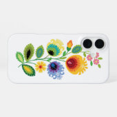 Coque iPhone 16 Fleurs folkloriques polonaises jaunes (Verso Horizontal)